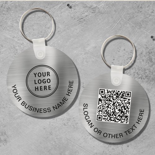 Modern Logo QR Code Promotional Silver Keychain
