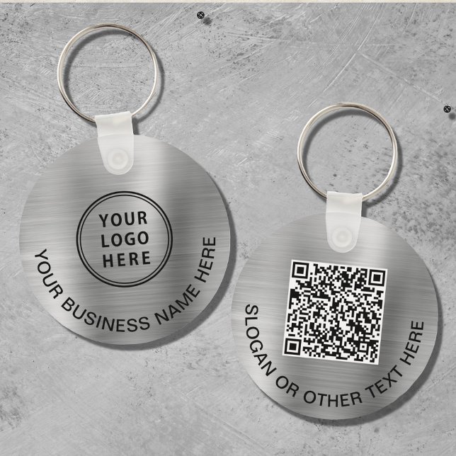 Modern Logo QR Code Promotional Silver Keychain (Creator Uploaded)
