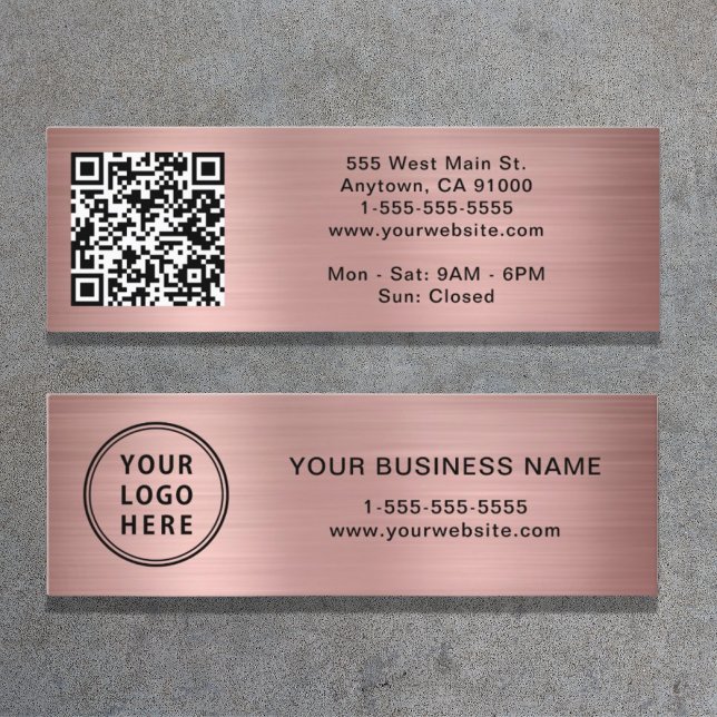 Modern Logo QR Code Rose Gold Mini Business Card (Creator Uploaded)