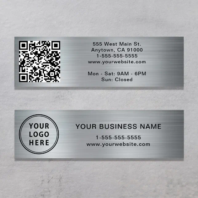 Silver Qr Code Modern Logo QR Code Silver Mini Business Card | Zazzle