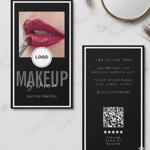 Modern Logo QR Review Black White Makeup Artist Bu Business Card