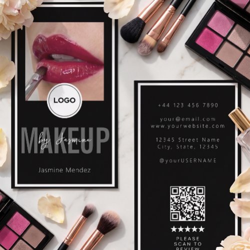 Modern Logo QR Review Black White Makeup Artist Bu Business Card