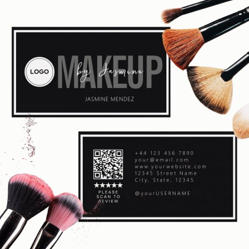 Modern Logo QR Review Black White Makeup Artist Bu Business Card