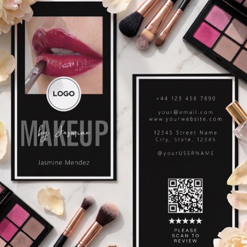 Modern Logo QR Review Black White Makeup Artist Bu Business Card