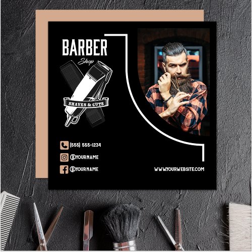 Modern Logo Salon Professional Barbershop Square Business Card