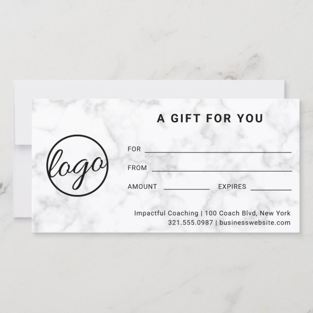 Modern Logo Simple Gray Marble Gift Certificate (Front)