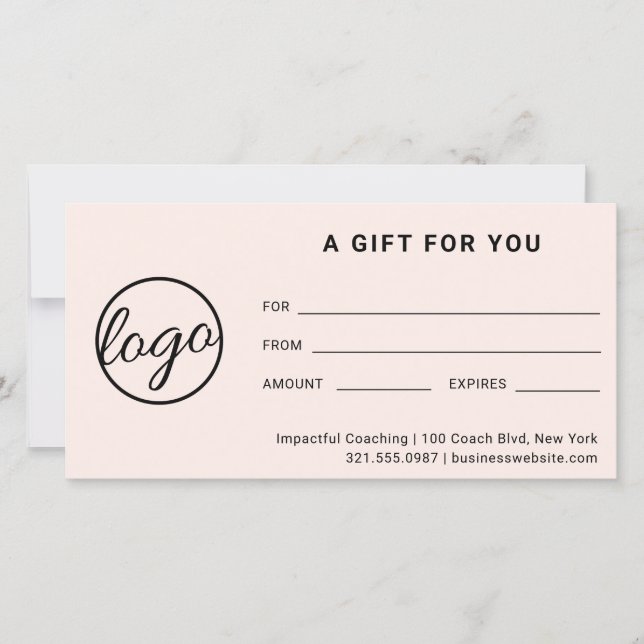 Modern Logo Simple Pink Blush Gift Certificate (Front)