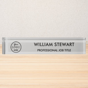 Modern Logo Soft Grey Employee Staff Minimalist Desk Name Plate