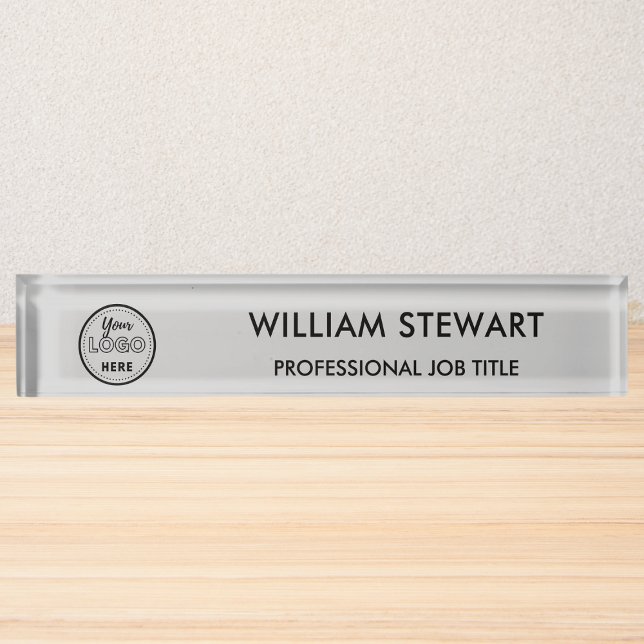 Modern Logo Soft Grey Employee Staff Minimalist Desk Name Plate (Creator Uploaded)