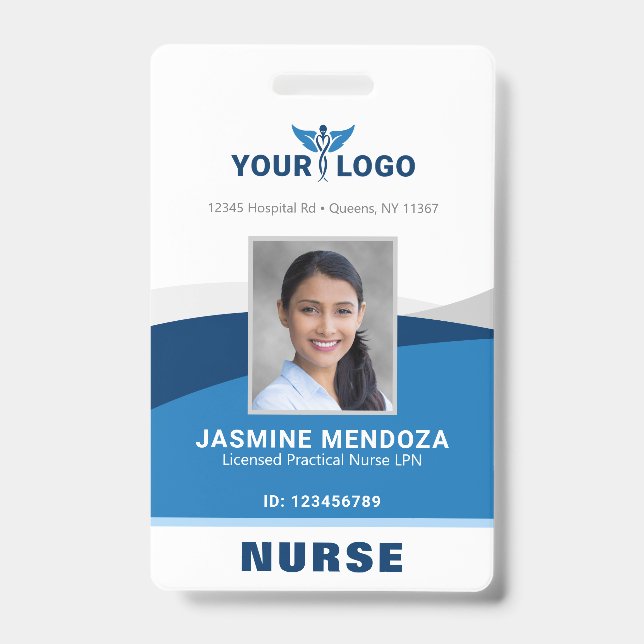 Modern Logo Template Employee Photo Name Nurse ID Badge (Front)