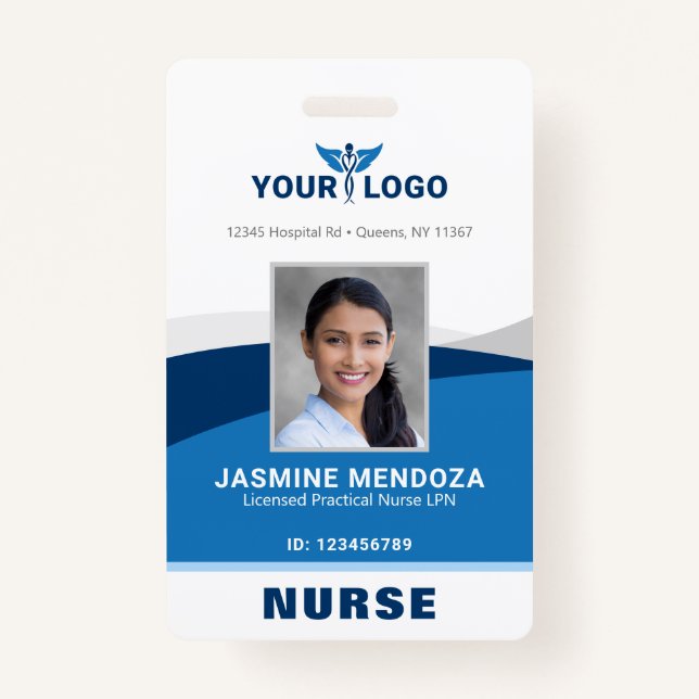 Modern Logo Template Employee Photo Name Nurse ID Badge (Front)