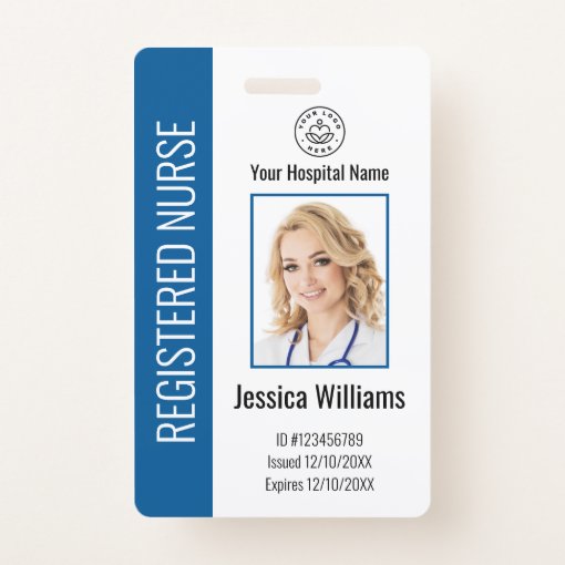 Modern Logo Template Employee Photo Name Nurse ID Badge | Zazzle