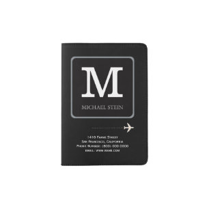 Modern Logo Travel Monogram Black Passport Holder
