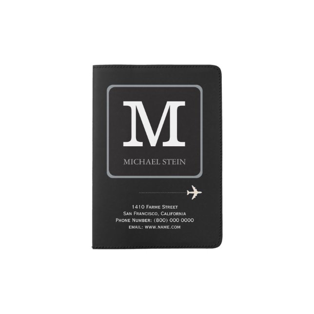 Modern Logo Travel Monogram Black Passport Holder (Front)