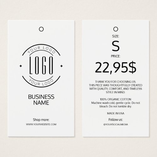 Modern logo white black clothing label hang tag