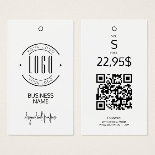 Modern logo white black QR code clothing hang tag