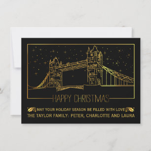 Modern London Tower Bridge “Happy Christmas” gold Holiday Card