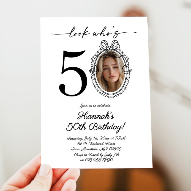 Modern Look Who's 50 Photo Adult Birthday Invitation (Creator Uploaded)