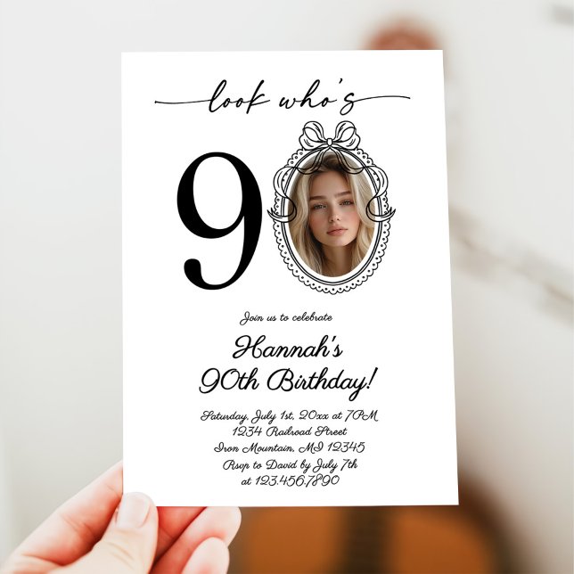Modern Look Who's 90 Photo Adult Birthday Invitation (Creator Uploaded)