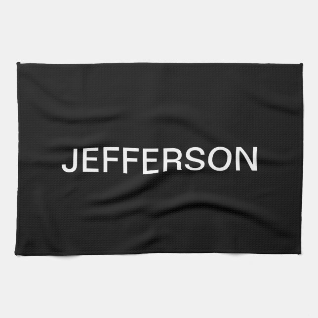 Modern Looking Bold Black White Text Kitchen Towel (Horizontal)