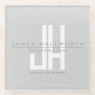 Modern Looking Business Monogram Grey Glass Coaster