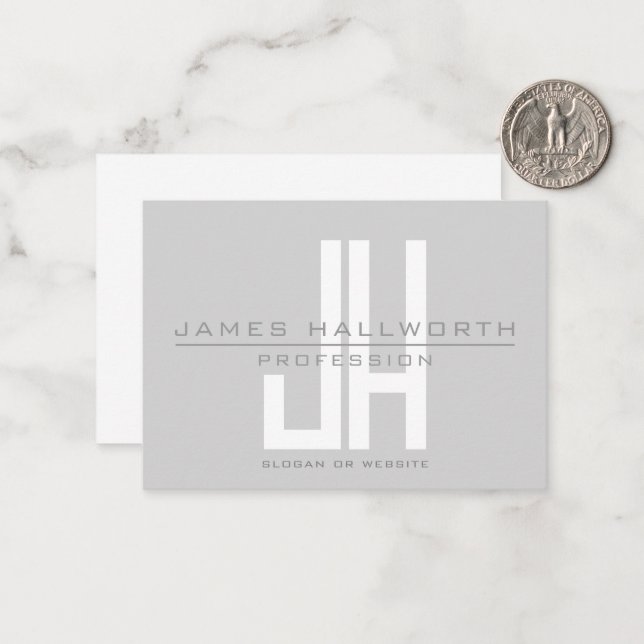 Modern Looking Business Monogram | Grey Note Card (Front/Back In Situ)