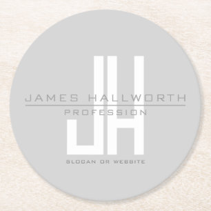 Modern Looking Business Monogram Grey Round Paper Coaster