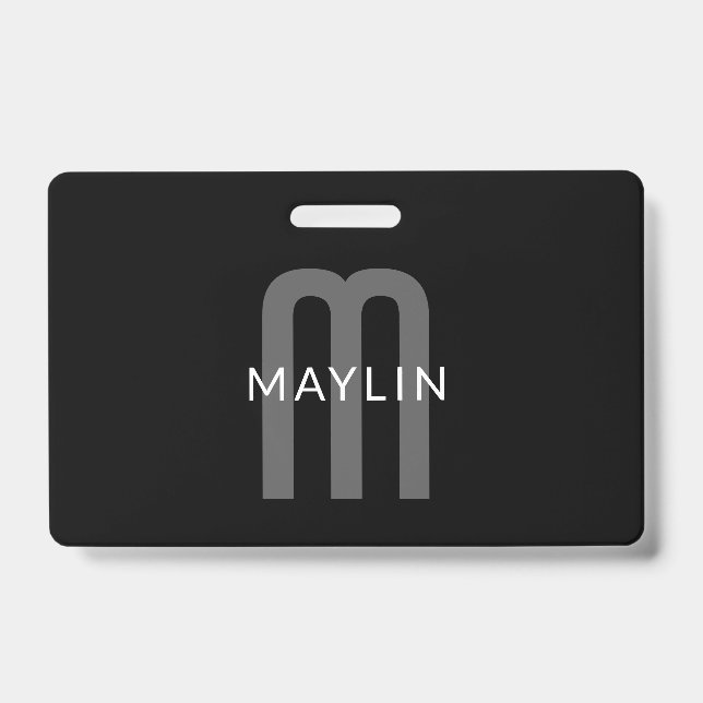 Modern Looking Monogrammed Name | Black Grey White Badge (Front)
