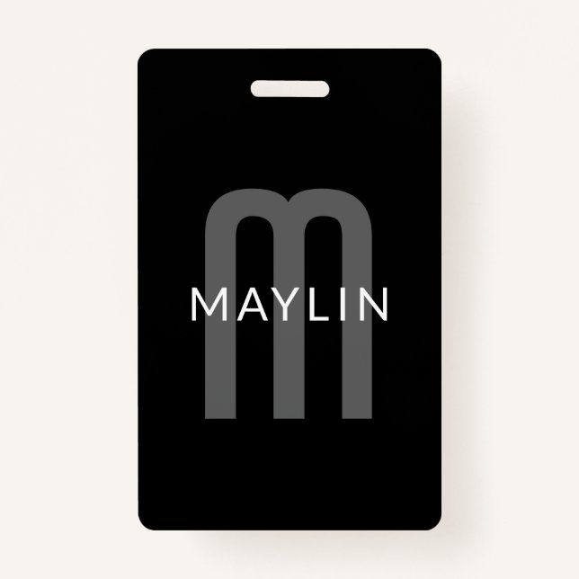 Modern Looking Monogrammed Name | Black Grey White Badge (Front)