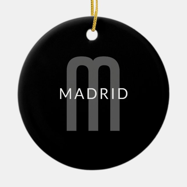 Modern Looking Monogrammed Name | Black Grey White Ceramic Ornament (Front)
