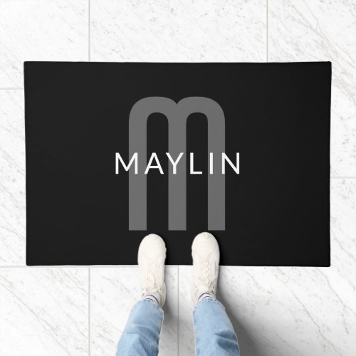 Modern Looking Monogrammed Name  Black Grey White Doormat