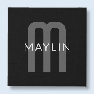 Modern Looking Monogrammed Name   Black Grey White Faux Canvas Print