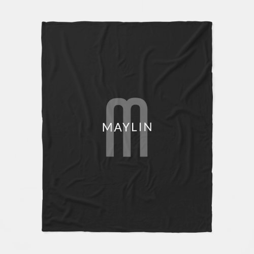 Modern Looking Monogrammed Name  Black Grey White Fleece Blanket