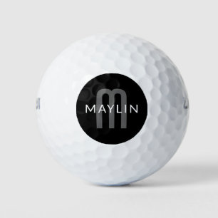 Modern Looking Monogrammed Name Black Grey White Golf Balls