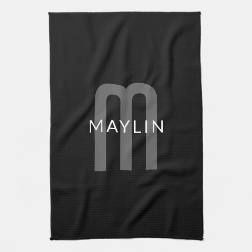 Modern Looking Monogrammed Name  Black Grey White Kitchen Towel