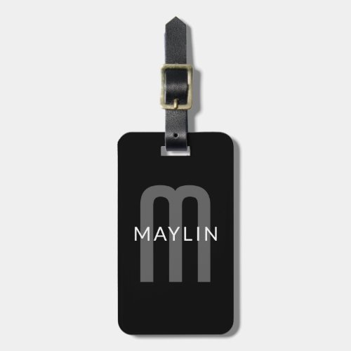 Modern Looking Monogrammed Name  Black Grey White Luggage Tag