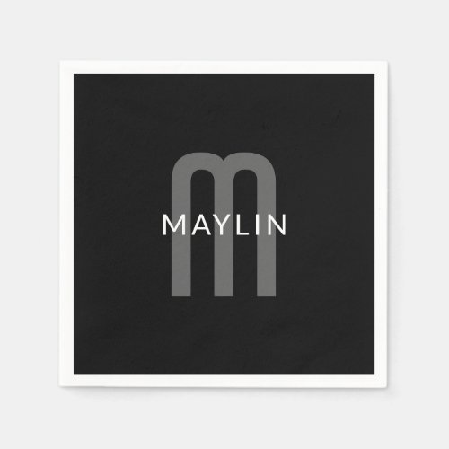 Modern Looking Monogrammed Name  Black Grey White Napkins