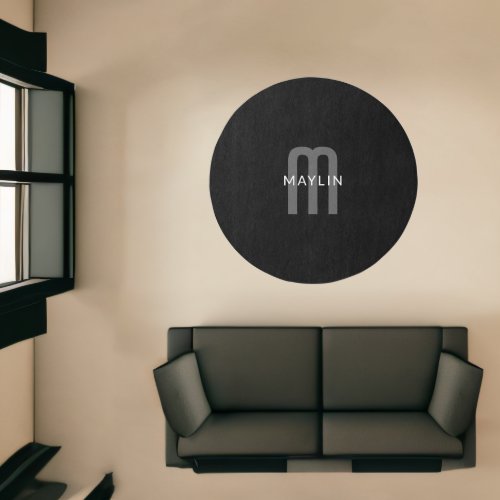 Modern Looking Monogrammed Name  Black Grey White Rug