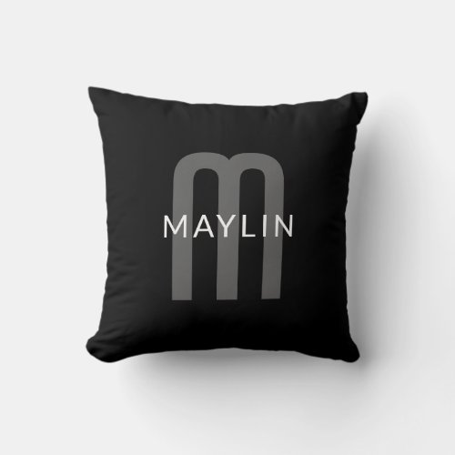 Modern Looking Monogrammed Name  Black Grey White Throw Pillow