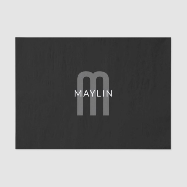 Modern Looking Monogrammed Name | Black Grey White Tissue Paper (Front)