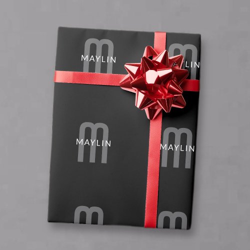 Modern Looking Monogrammed Name  Black Grey White Wrapping Paper