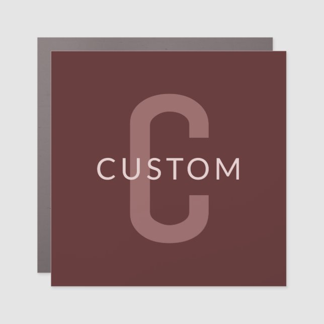 Modern Looking Monogrammed Name | Maroon Red Car Magnet (Front)