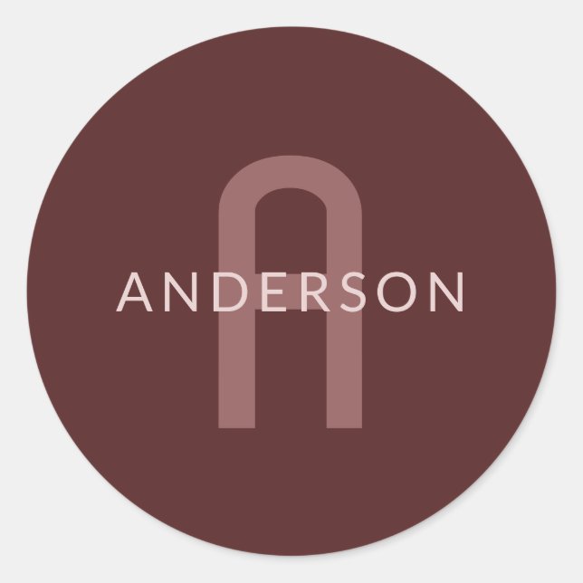Modern Looking Monogrammed Name | Maroon Red Classic Round Sticker (Front)