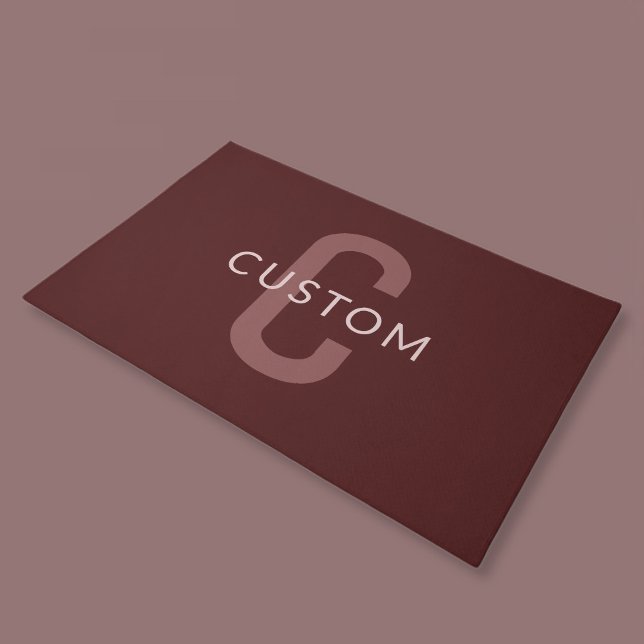 Modern Looking Monogrammed Name | Maroon Red Doormat (Creator Uploaded)