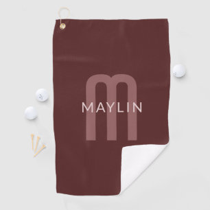 Modern Looking Monogrammed Name Maroon Red Golf Towel
