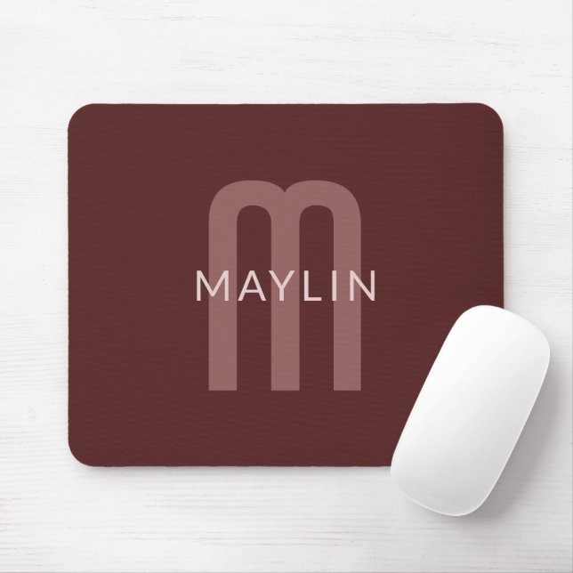 Modern Looking Monogrammed Name | Maroon Red Mouse Pad (With Mouse)