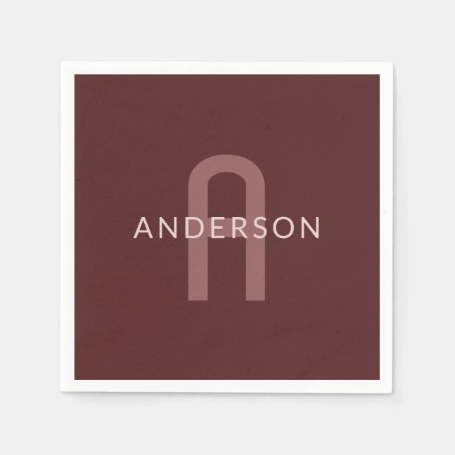 Modern Looking Monogrammed Name | Maroon Red Napkins (Front)