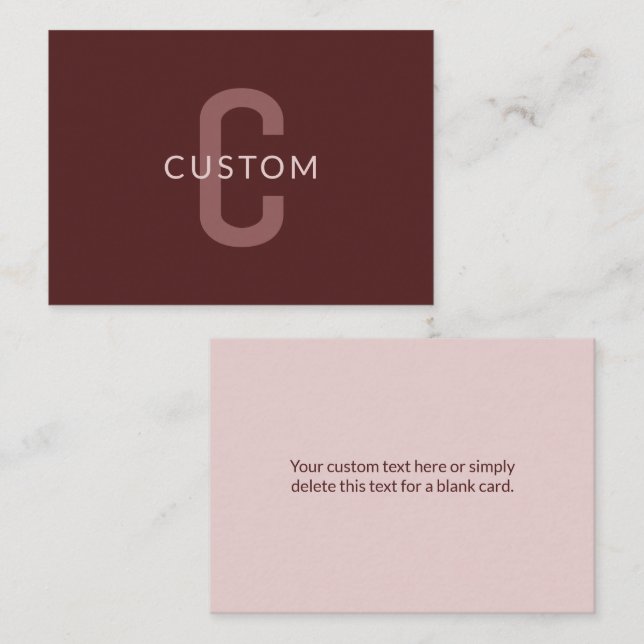 Modern Looking Monogrammed Name | Maroon Red Note Card (Front/Back)