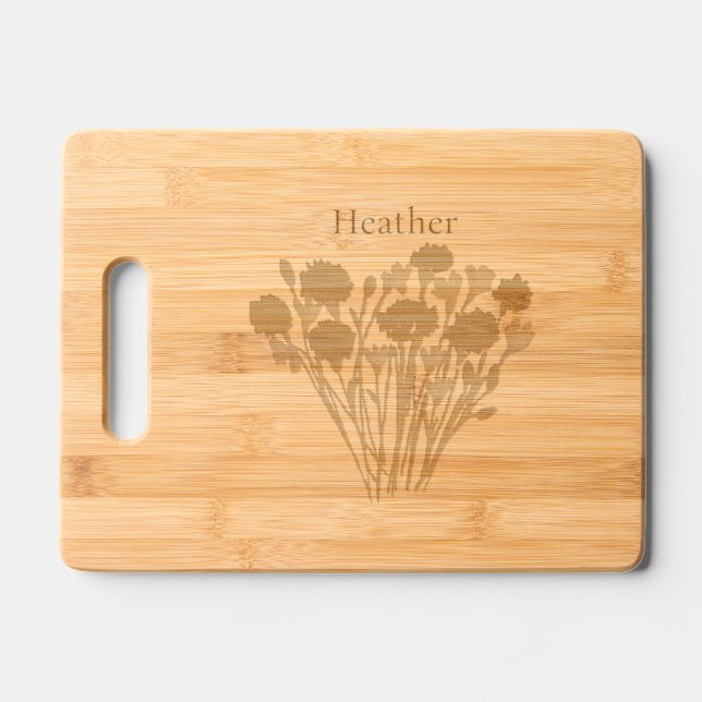 Modern Loose  Flowers With Custom Name Engraved Cutting Board (Front)
