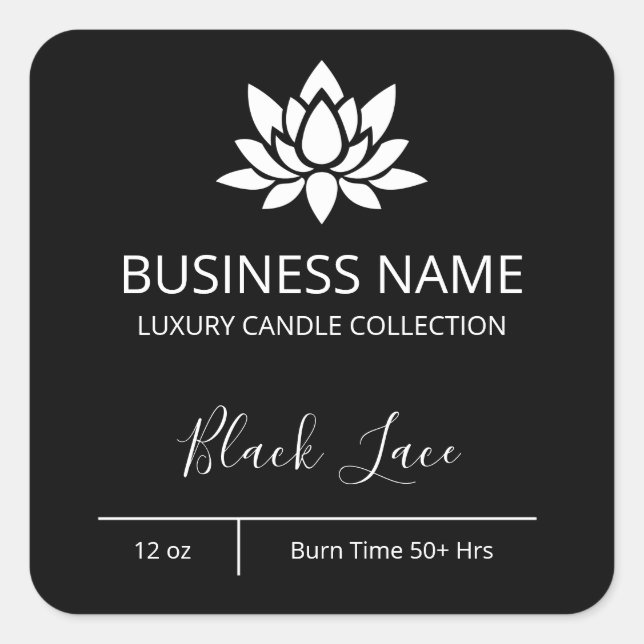 Modern Lotus Black Candle Labels (Front)